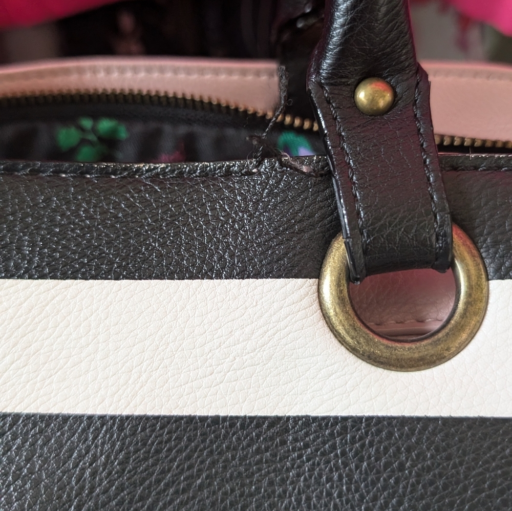 Betsey Johnson Black and White Striped Satchel - Picture 13 of 16
